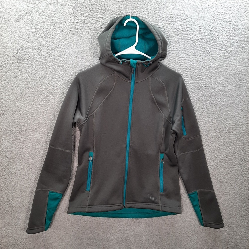 REI Co Op Jacket Womens‎ Small Gray Full Zip Hooded Sweatshirt Outdoors Hiking